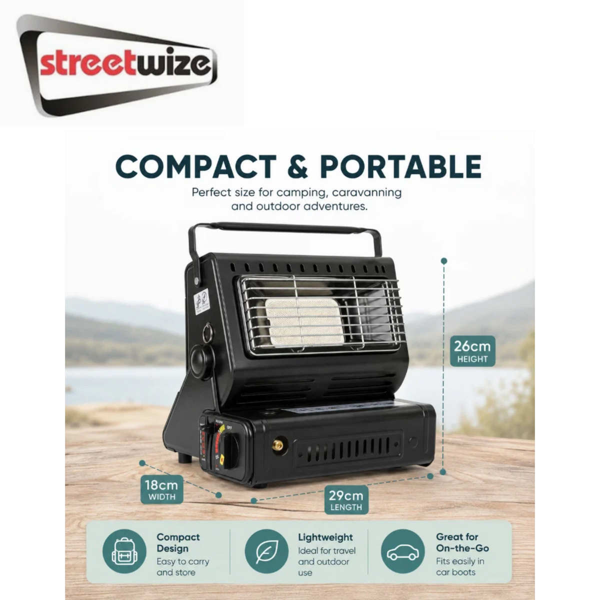 Streetwize 2 in 1 Portable Outdoor Gas Heater and Camping Stove