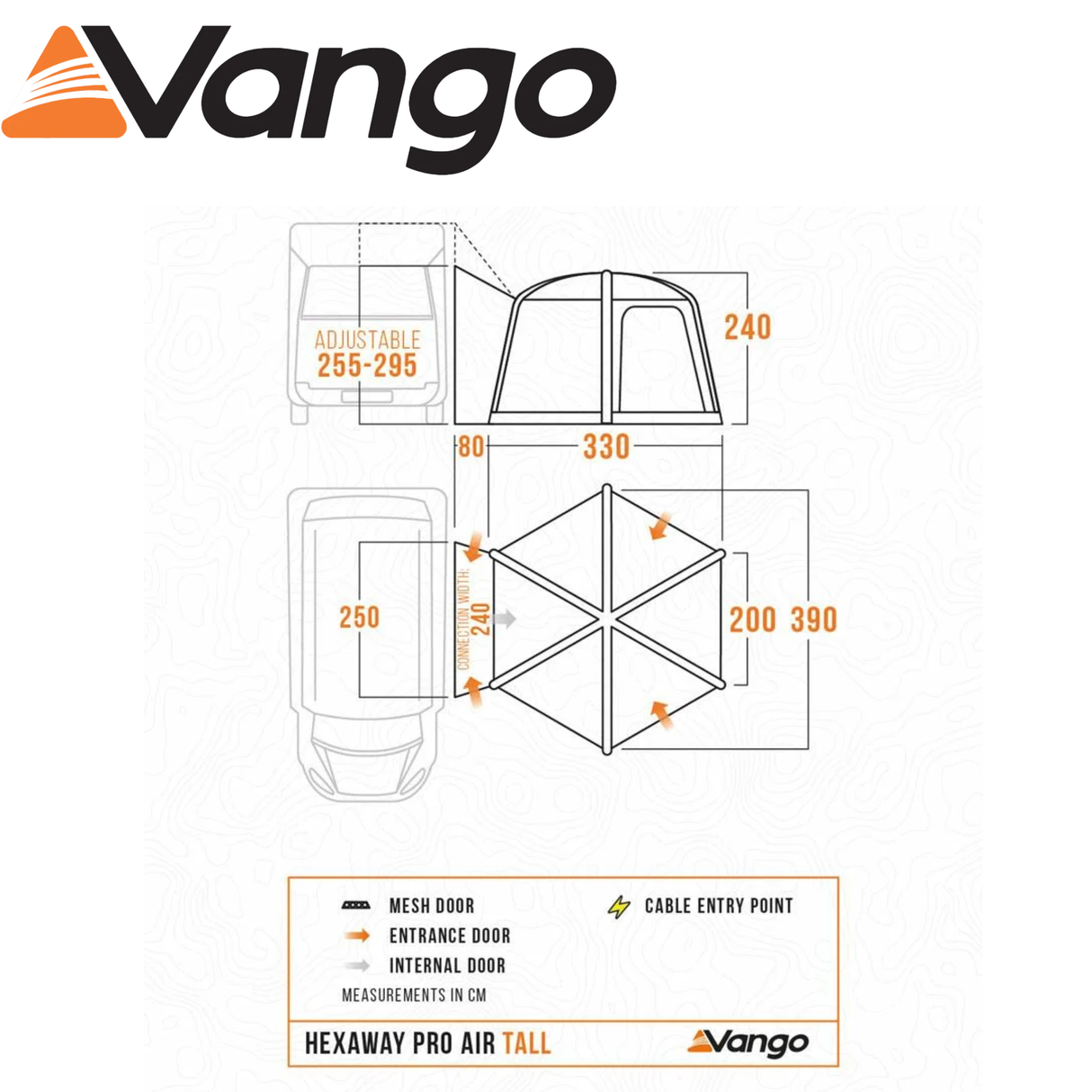 Vango Hexaway Pro Air Tall Driveaway Awning set up next to a campervan, showcasing its spacious design and durable fabric.