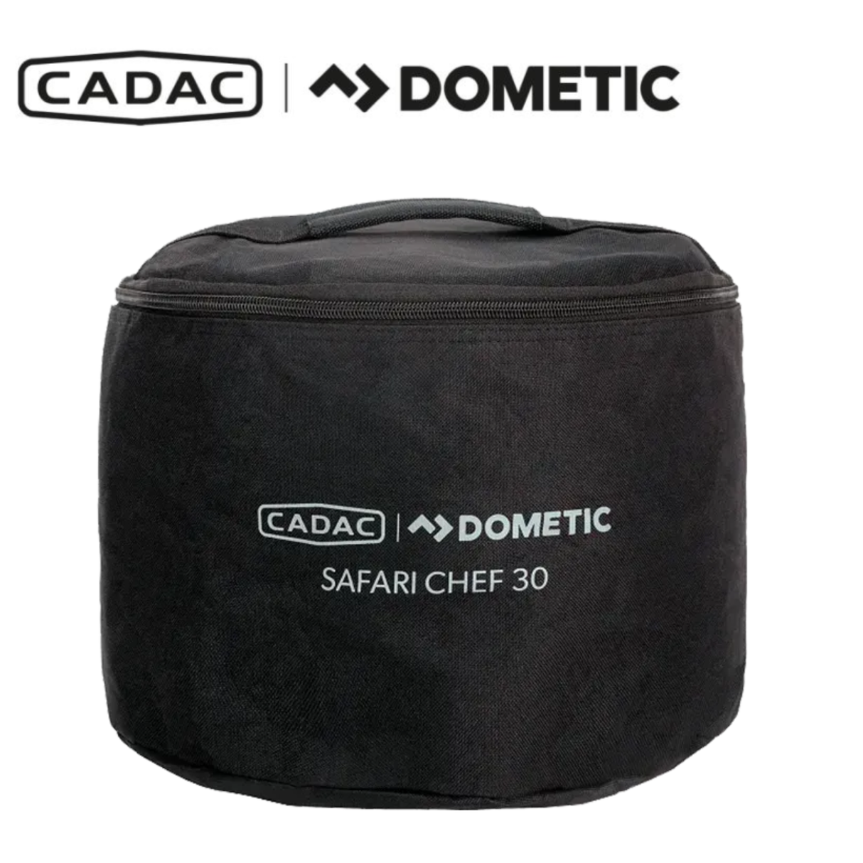 Cadac Dometic Safari Chef 30 HP Deluxe portable outdoor gas grill with cooking surfaces and control knobs.