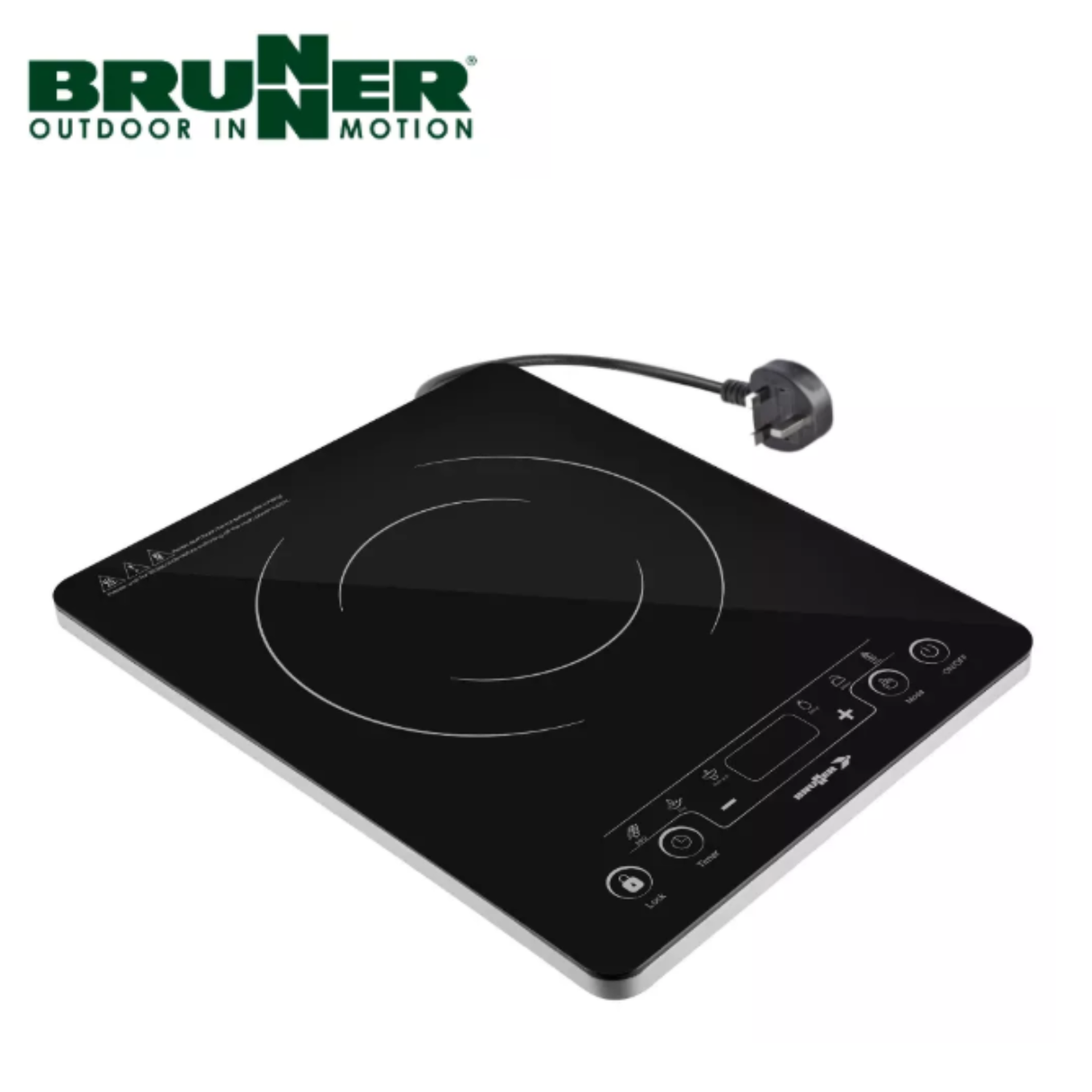 Brunner single electric induction hob with smooth black surface and touch controls for efficient cooking.