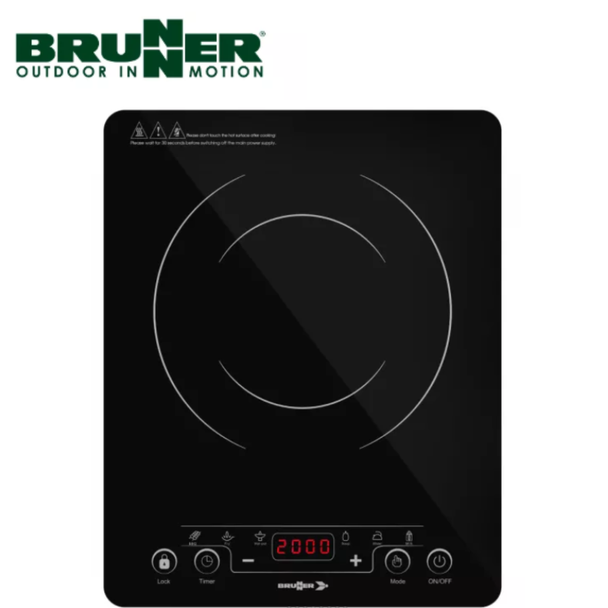 Brunner single electric induction hob with smooth glass surface and control panel, designed for efficient cooking.