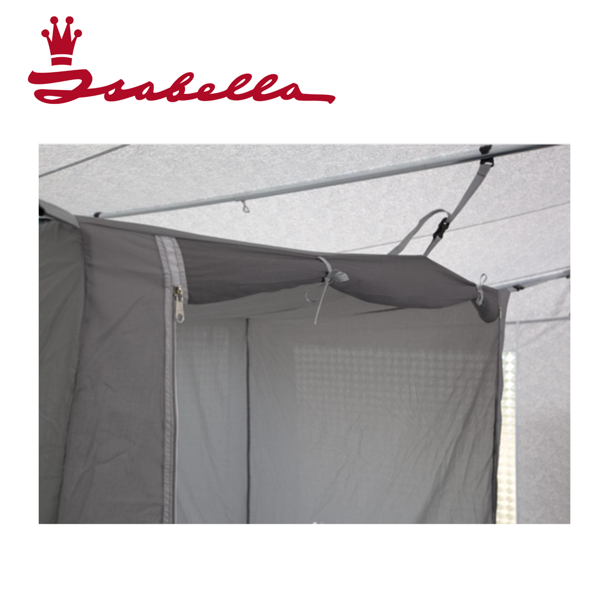 Isabella Inner Tent in dark grey, measuring 200 x 140 x 165cm, set up showing spacious interior and design features.