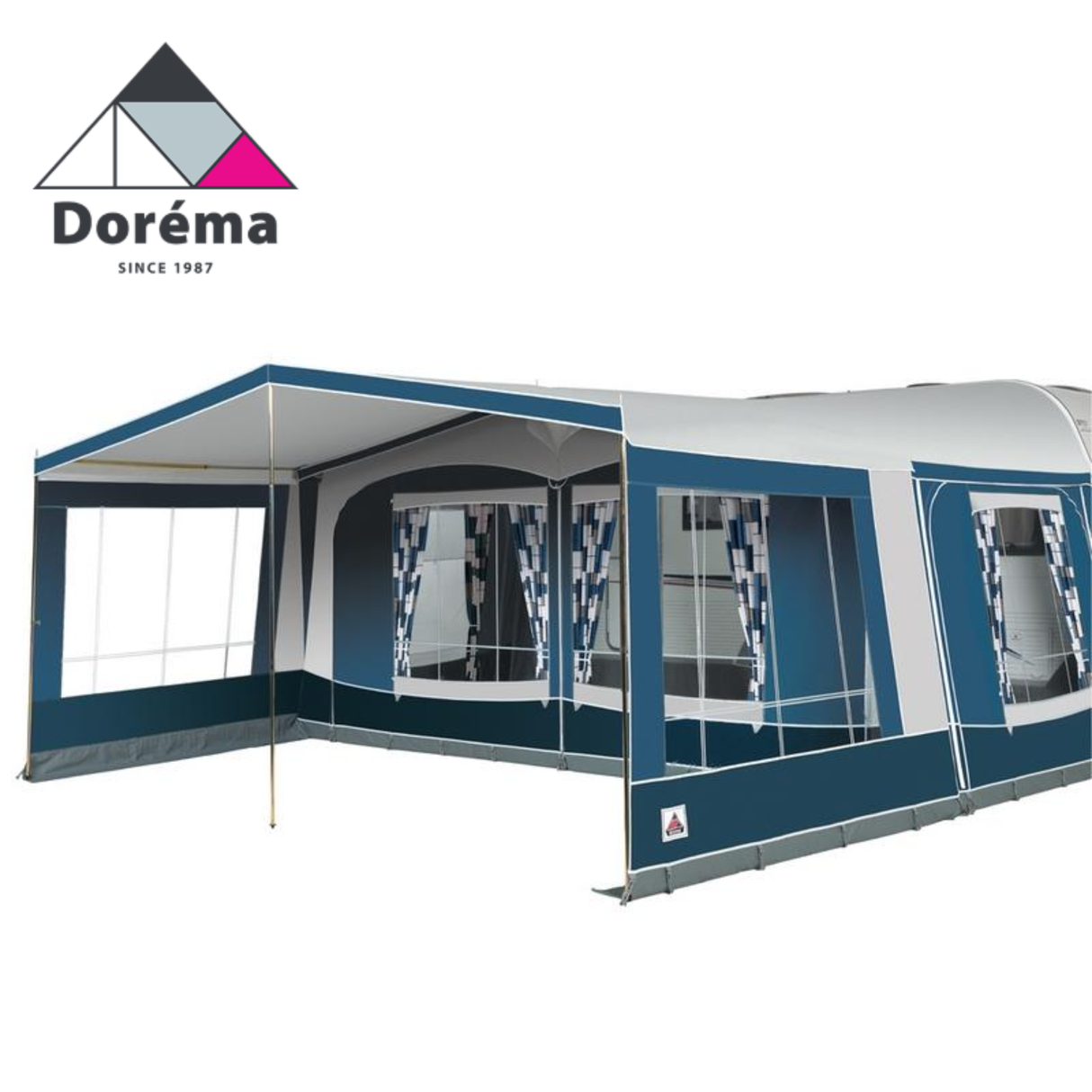Dorema Locarno Plus awning canopy featuring a spacious design and durable fabric for outdoor shelter and protection.