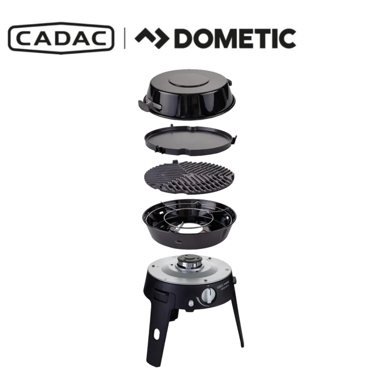 Cadac Dometic Safari Chef 30 LP Deluxe outdoor camping stove with multiple burners and cooking surface, ideal for camping and outdoor cooking.