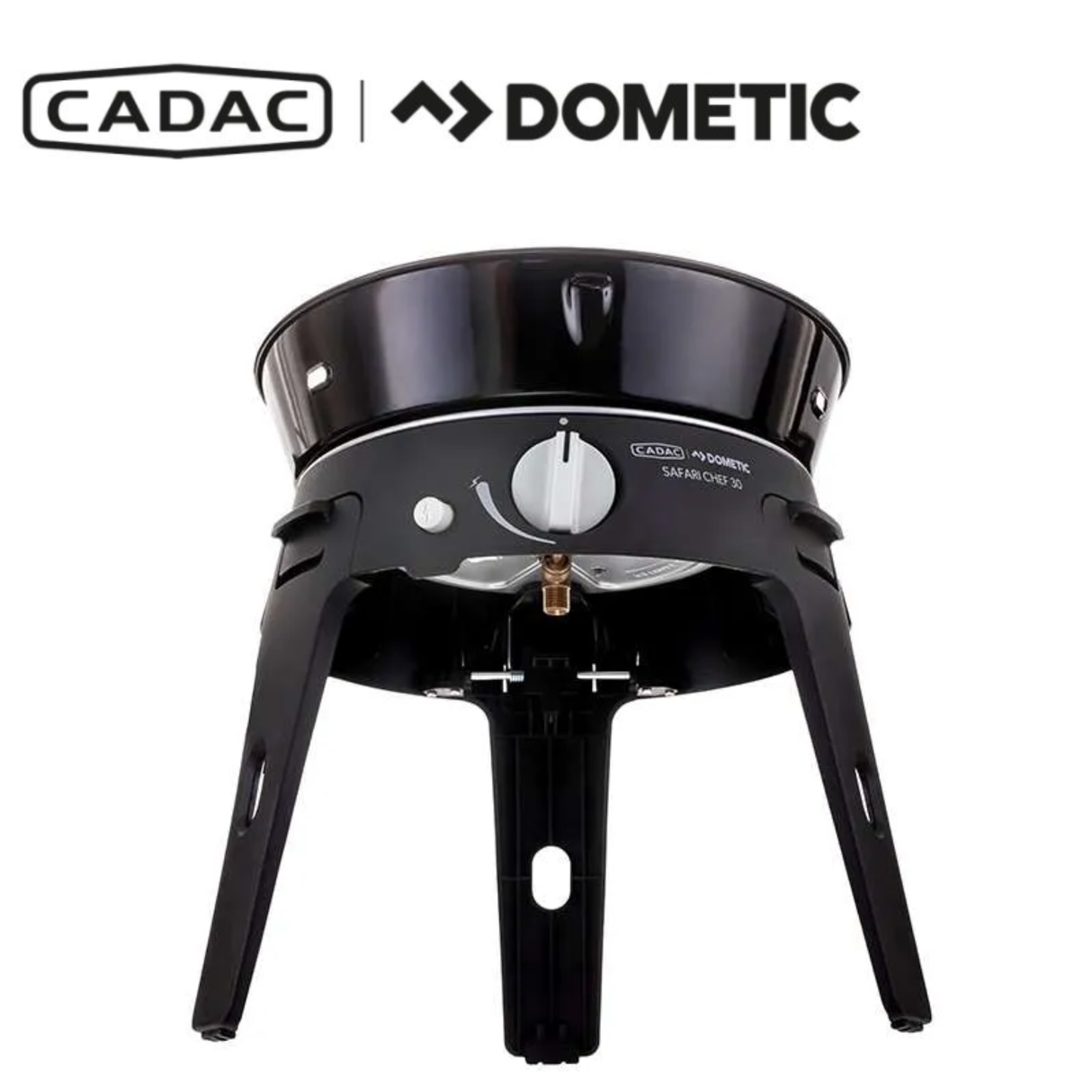 Cadac Dometic Safari Chef 30 LP Deluxe portable camping stove with multiple burners and cooking surfaces.