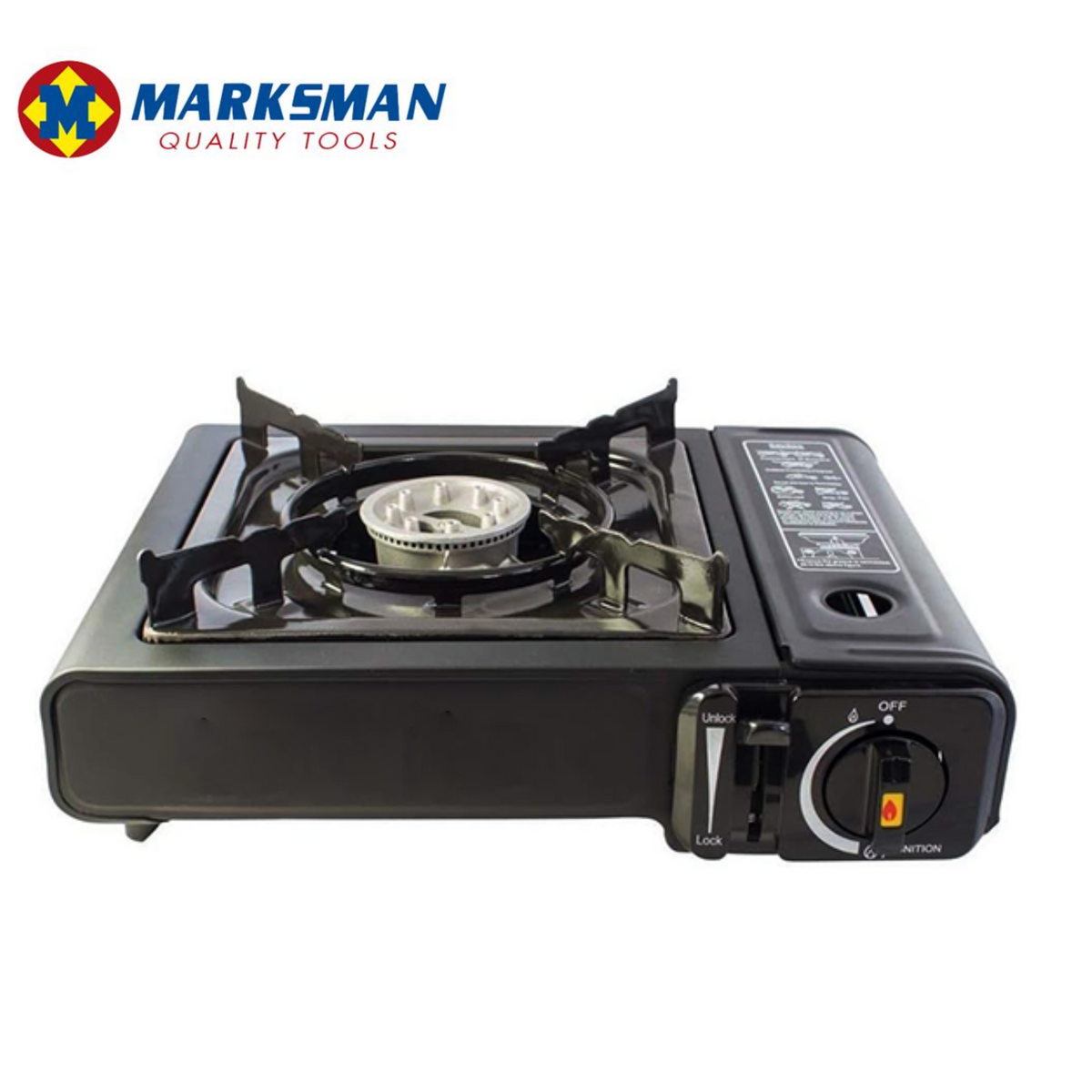 Marksmann single gas stove with compact design and single burner, ideal for small kitchens and portable cooking needs.