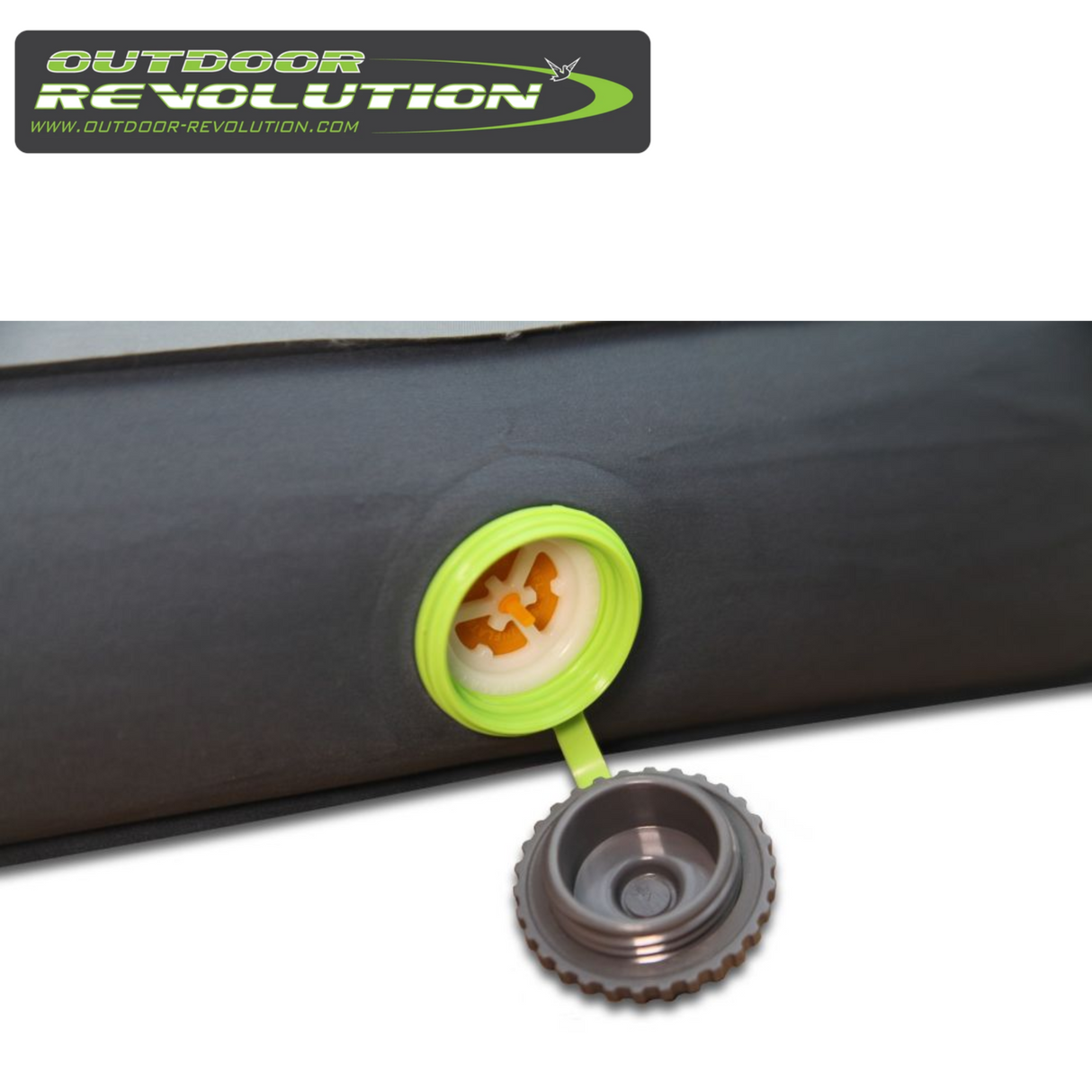 Outdoor Revolution Camp Star Midi 100 self-inflating mat displayed on a camping ground with a tent in the background.