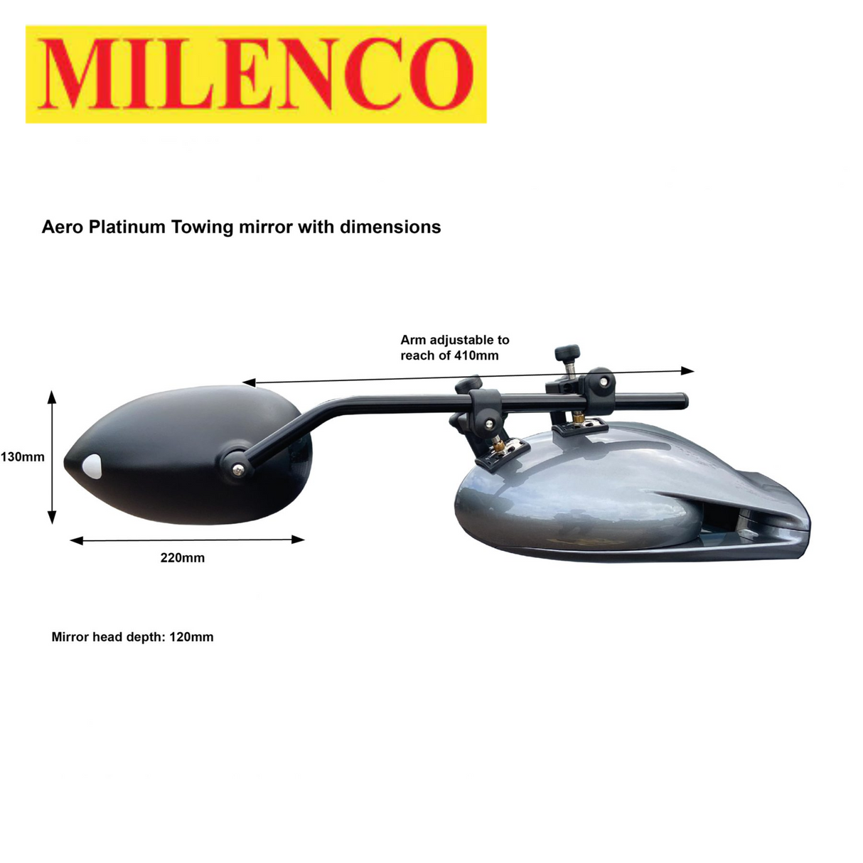 Milenco Aero Platinum Standard Mirrors pair displaying sleek design and adjustable features for enhanced visibility.