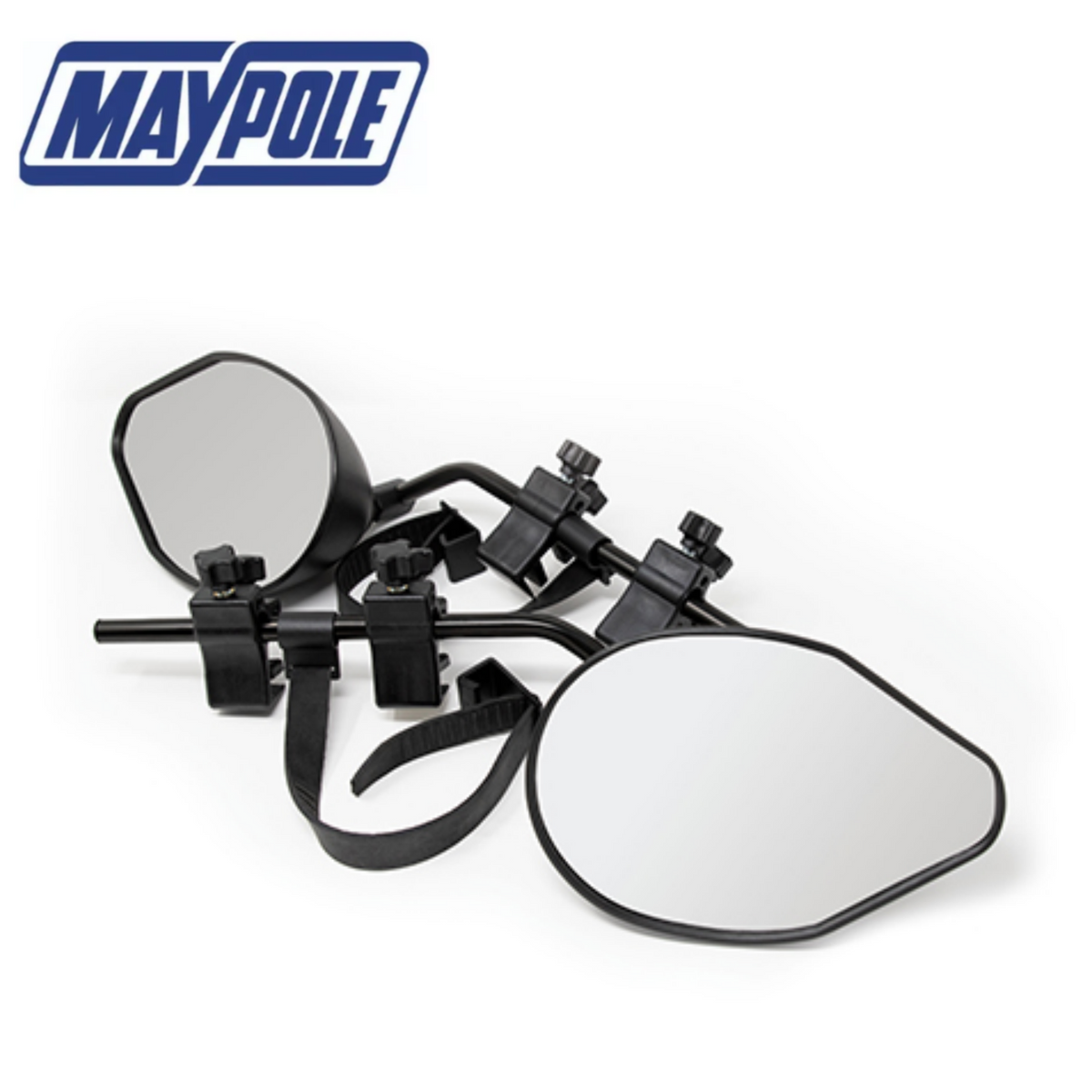 Maypole Twin Pro View Towing Mirrors with convex lenses, designed for improved rear visibility on vehicles.
