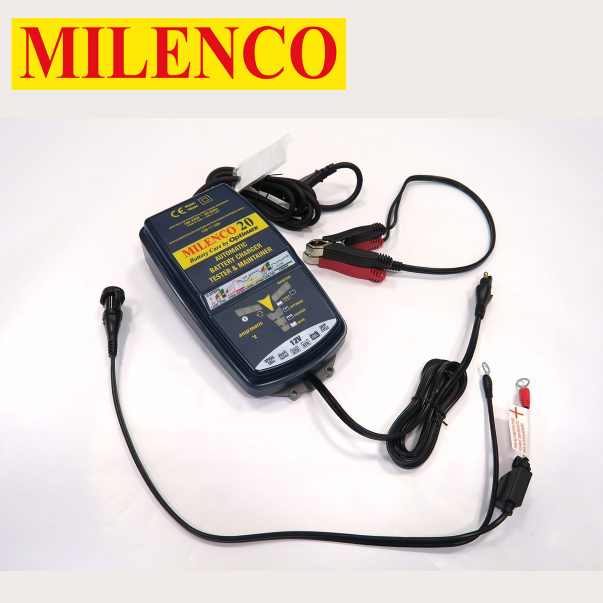 Milenco OptiMate 20 Smart Charger with multi-step technology for efficient battery maintenance and charging.