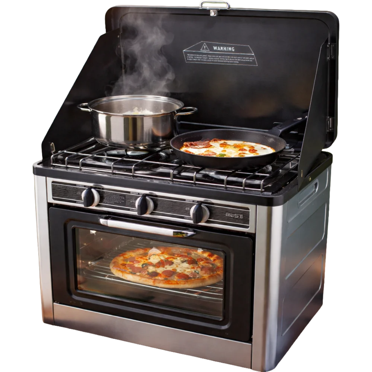 Cannock Caravan Accessories portable camp oven and stove set with oven and burners for outdoor cooking and camping.
