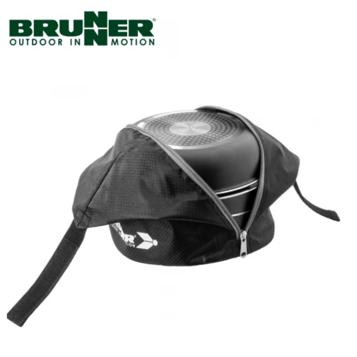 Brunner Pirate Spacemaster Alu 20cm saucepan set showing three lightweight aluminum saucepans with lids and handles.