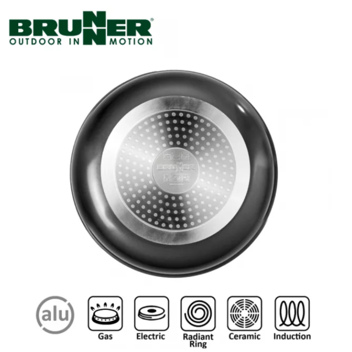 Brunner Pirate Spacemaster Alu 20cm saucepan set showing two lightweight aluminum saucepans with lids and handles.