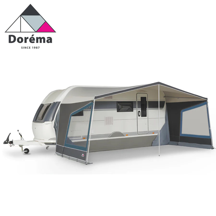 Dorema Panorama Nature Sun Canopy in Ocean color, showcasing its spacious design and elegant fabric.