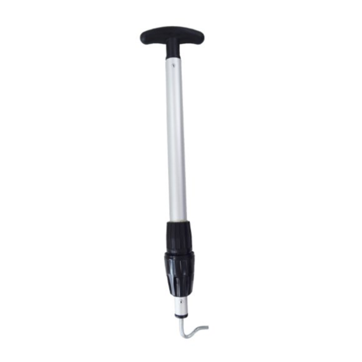 Adjustable peg puller tool in silver with a handle, measuring 43cm to 60cm, designed for removing pegs efficiently.