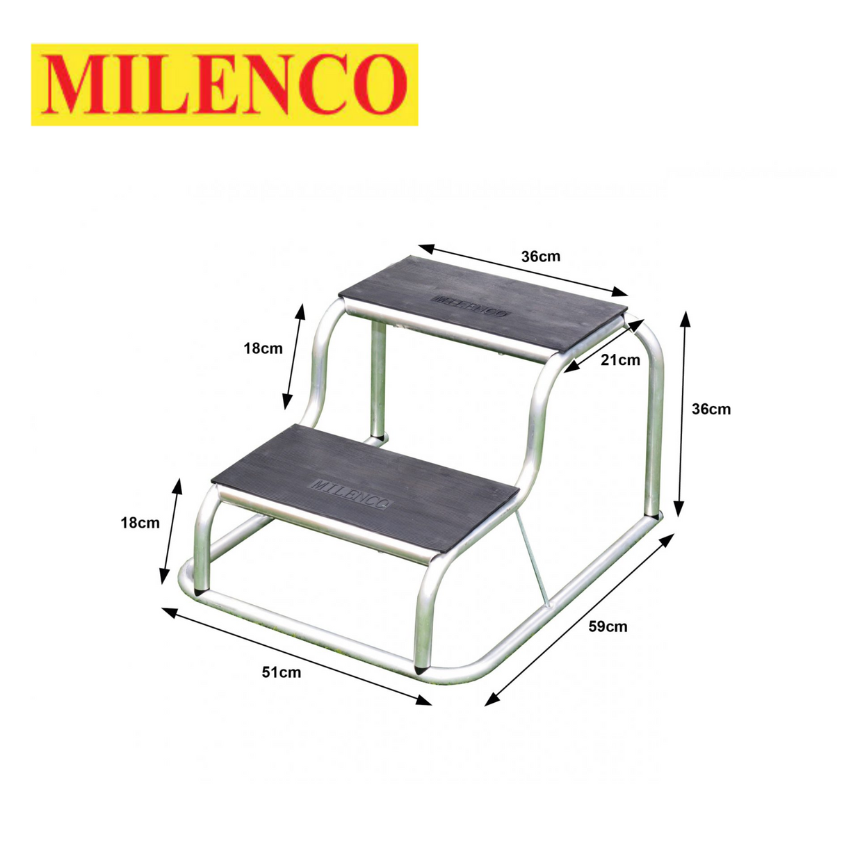 Milenco Aluminium Rubber Double Step with sturdy design and non-slip surface for safe access to vehicles.