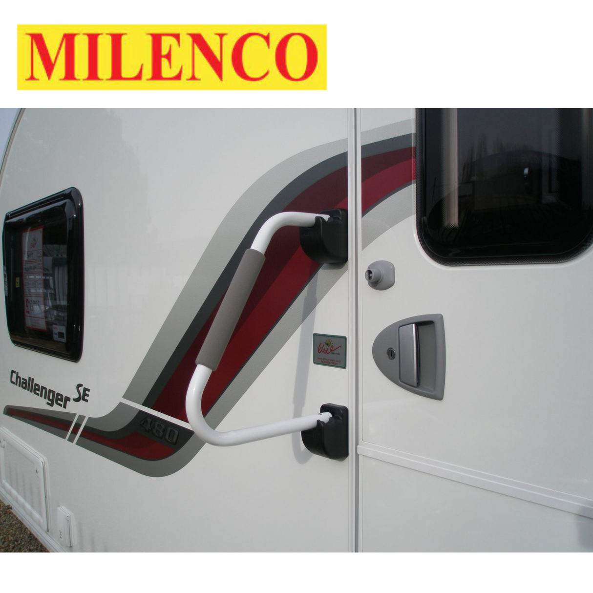 Milenco white non-lockable safety handrail, designed for secure support and stability in various settings.