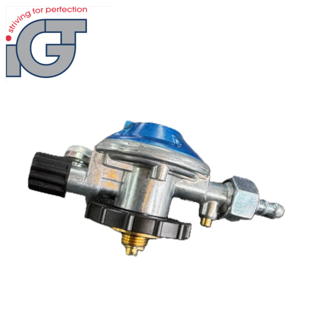 IGT butane regulator with gauge for Campingaz 907, 904, 901 gas cylinders, shown in the image.