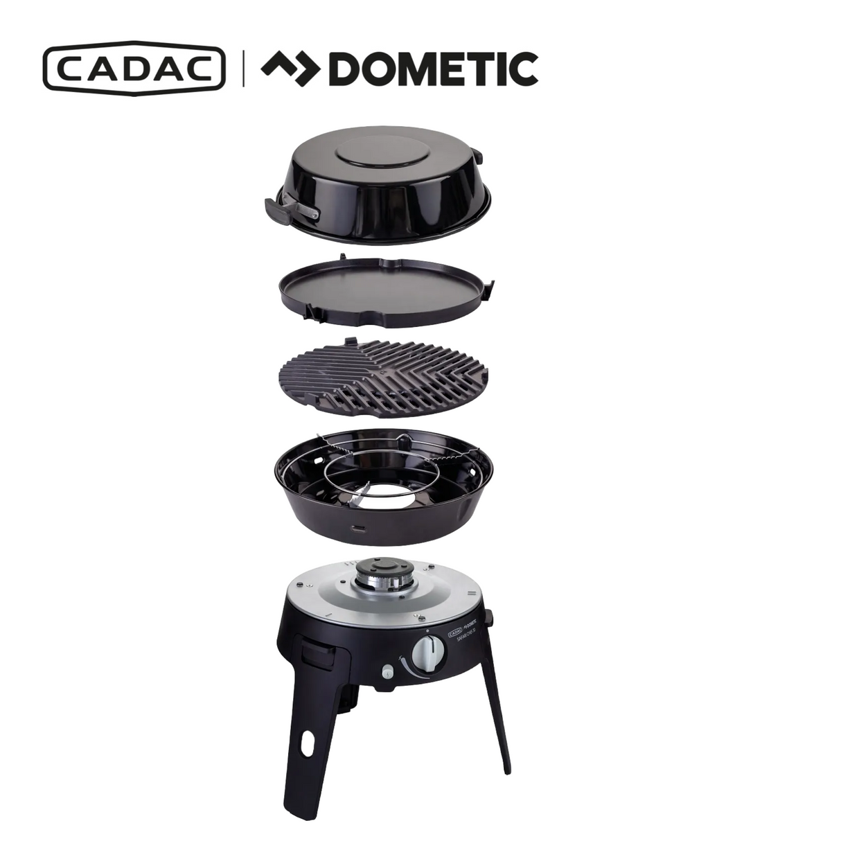 Cadac Dometic Safari Chef 30 LP Deluxe gas BBQ with QR, featuring a portable design and cooking surface.