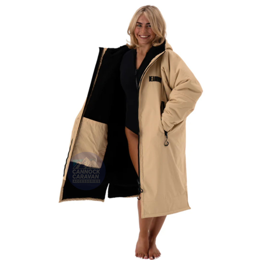 Adult Beachbum changing robe in soft fabric, perfect for beach use, displayed on sandy backdrop.