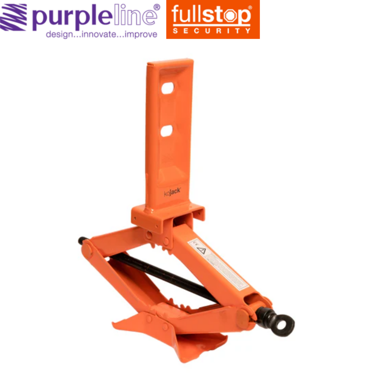 Purpleline caravan scissor jack in use, showcasing its sturdy design and adjustable height for leveling vehicles.