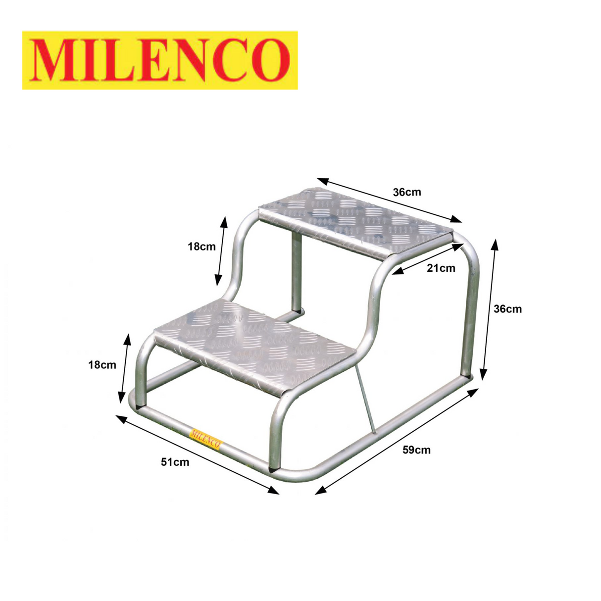 Milenco double aluminium step with a sturdy design, featuring a textured surface for secure footing.