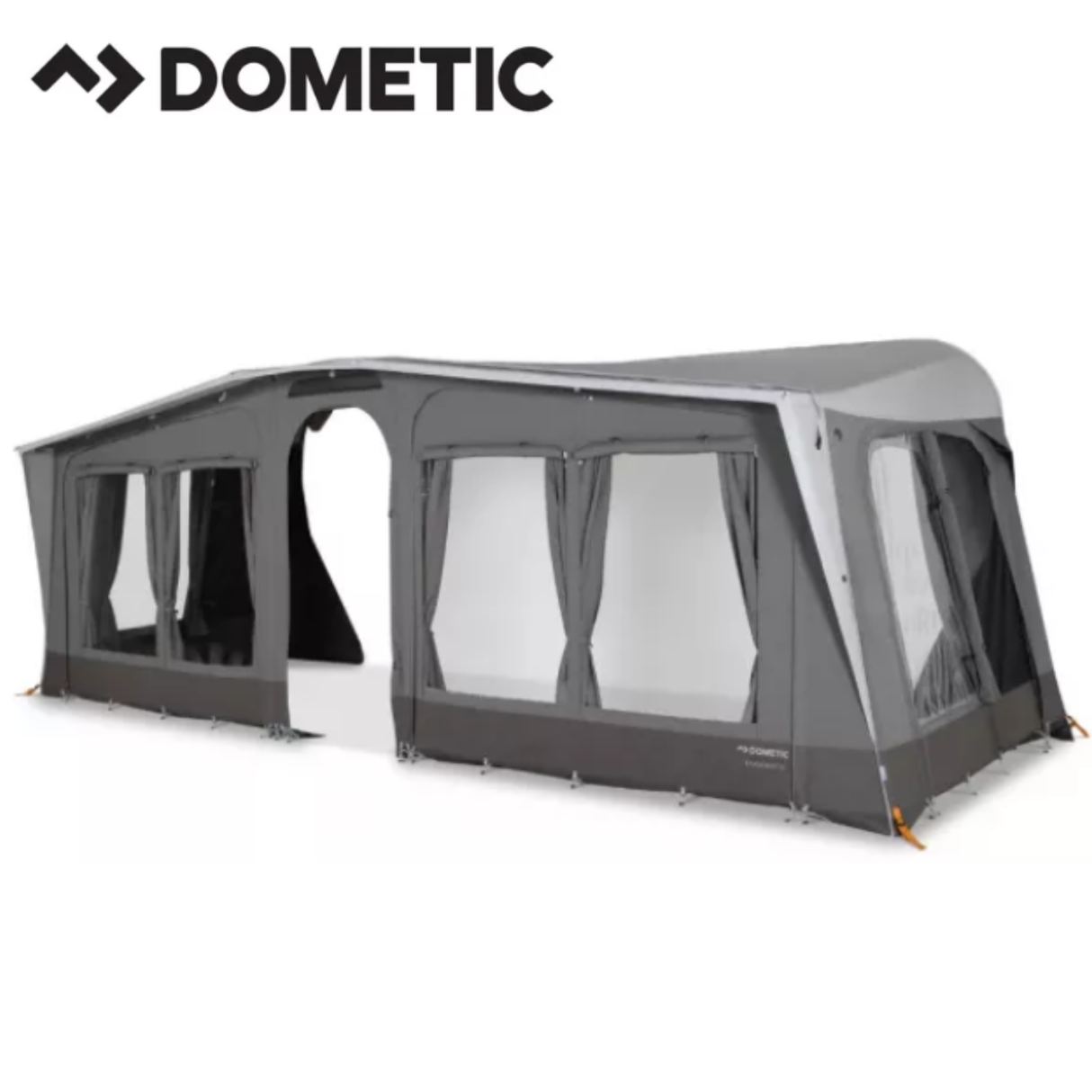 Dometic Stuga Rest Awning extended over a camper window, providing shade and shelter with durable fabric and supporting poles.