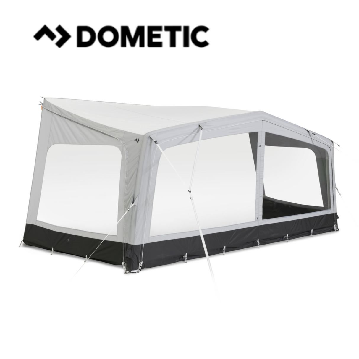 Dometic Sunshine Tour air canopy featuring front and side panels set up in a sunny outdoor setting.