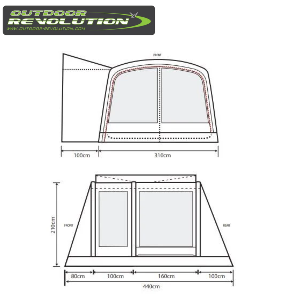 Outdoor Revolution Cayman Air T3 Mid driveaway awning with footprint, featuring spacious fabric and inflatable air beams.