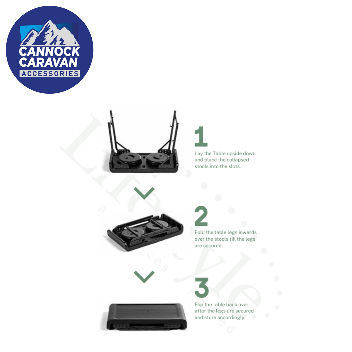 Pack N Go Fuji Table with matching stools, featuring a compact design for easy transport and storage.