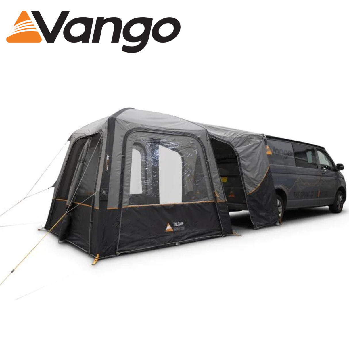 Vango TailGate AirHub II Low inflatable shelter set up at a tailgate event, showcasing its spacious design and features.