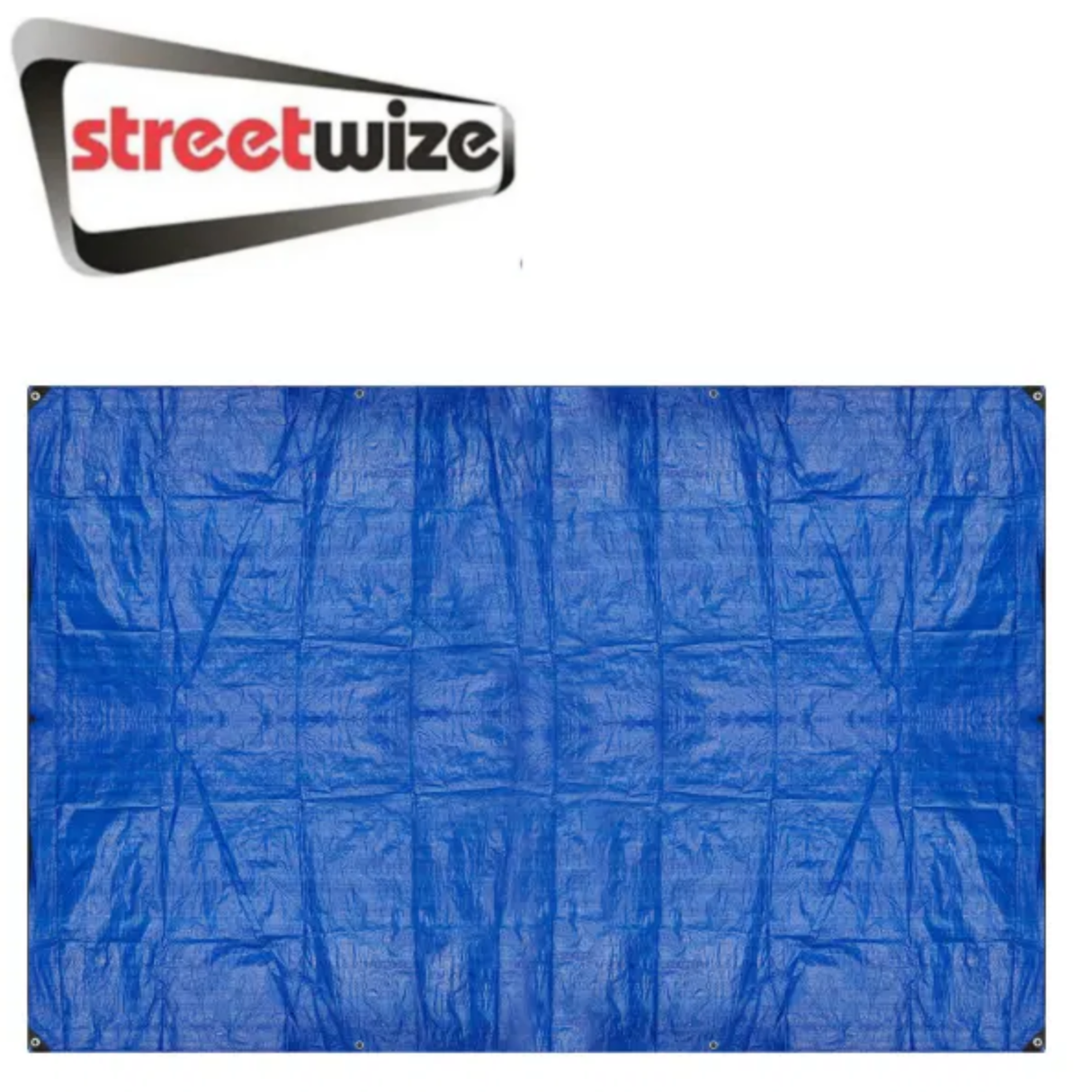 Black Streetwize tarpaulin spread out, showing durable waterproof material ideal for protection and covering outdoor equipment.