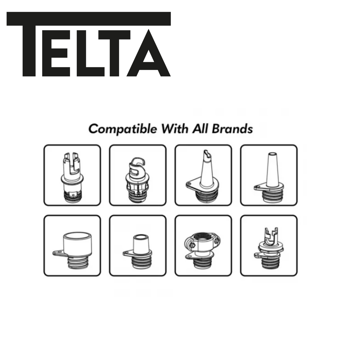 Telta 12V Electrical Air Pump with compact design and nozzle attachments for inflating various items.