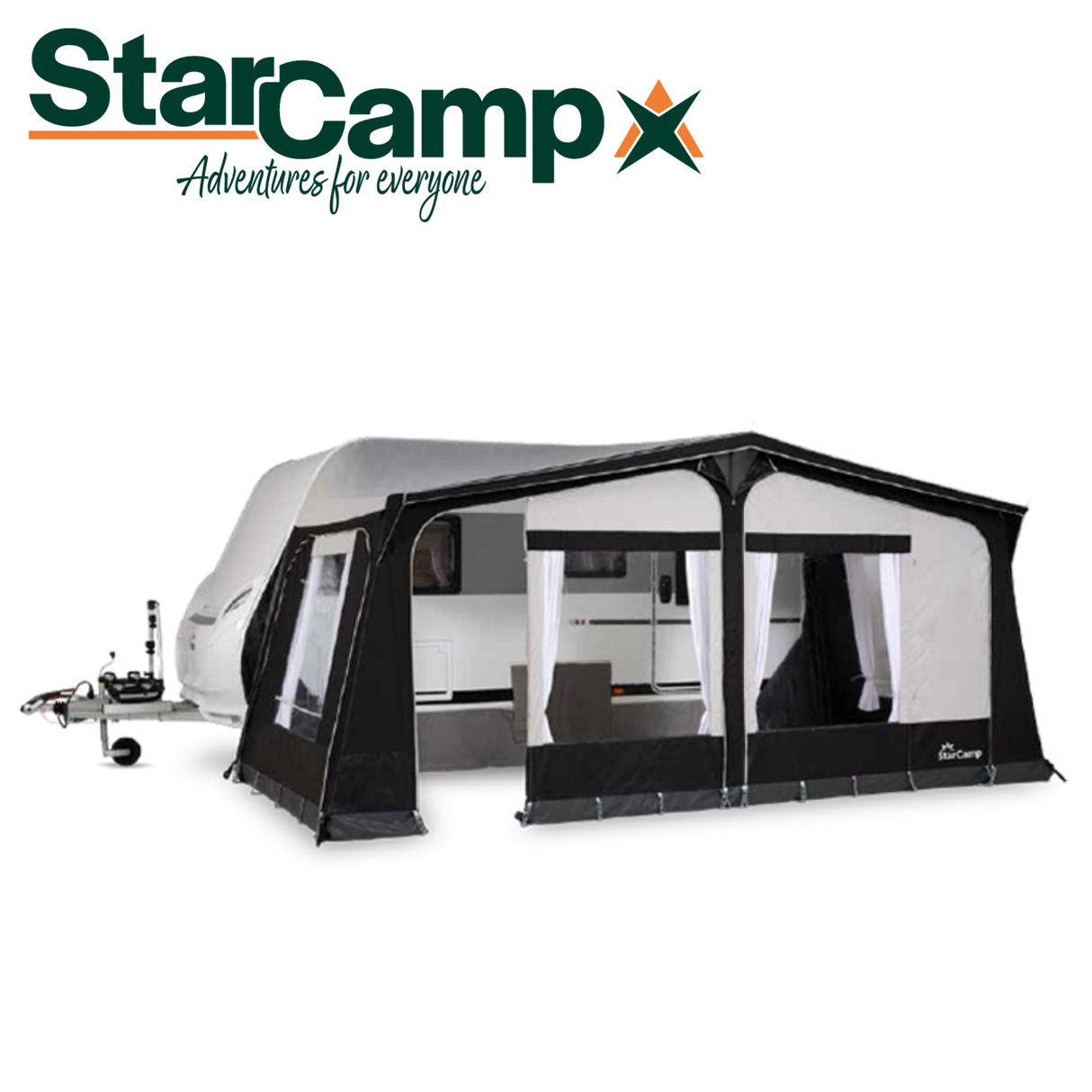 Dorema StarCamp Tourer Seasonal Full Awning set up, showcasing its spacious design and durable material in a campsite setting.