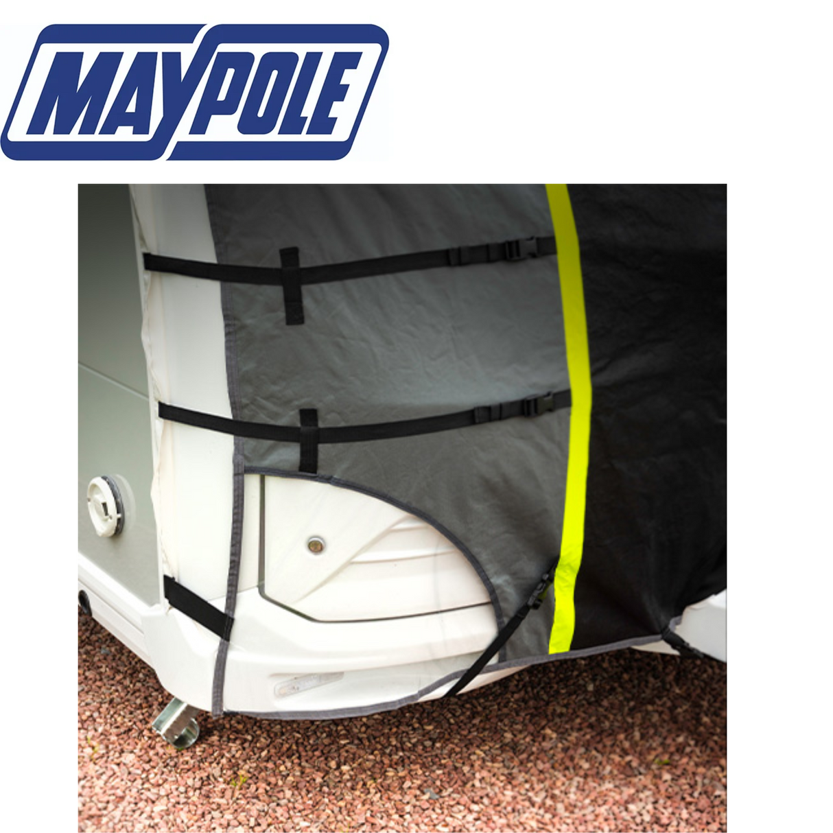 Maypole universal front towing cover in black, designed for vehicle towing protection and durability.