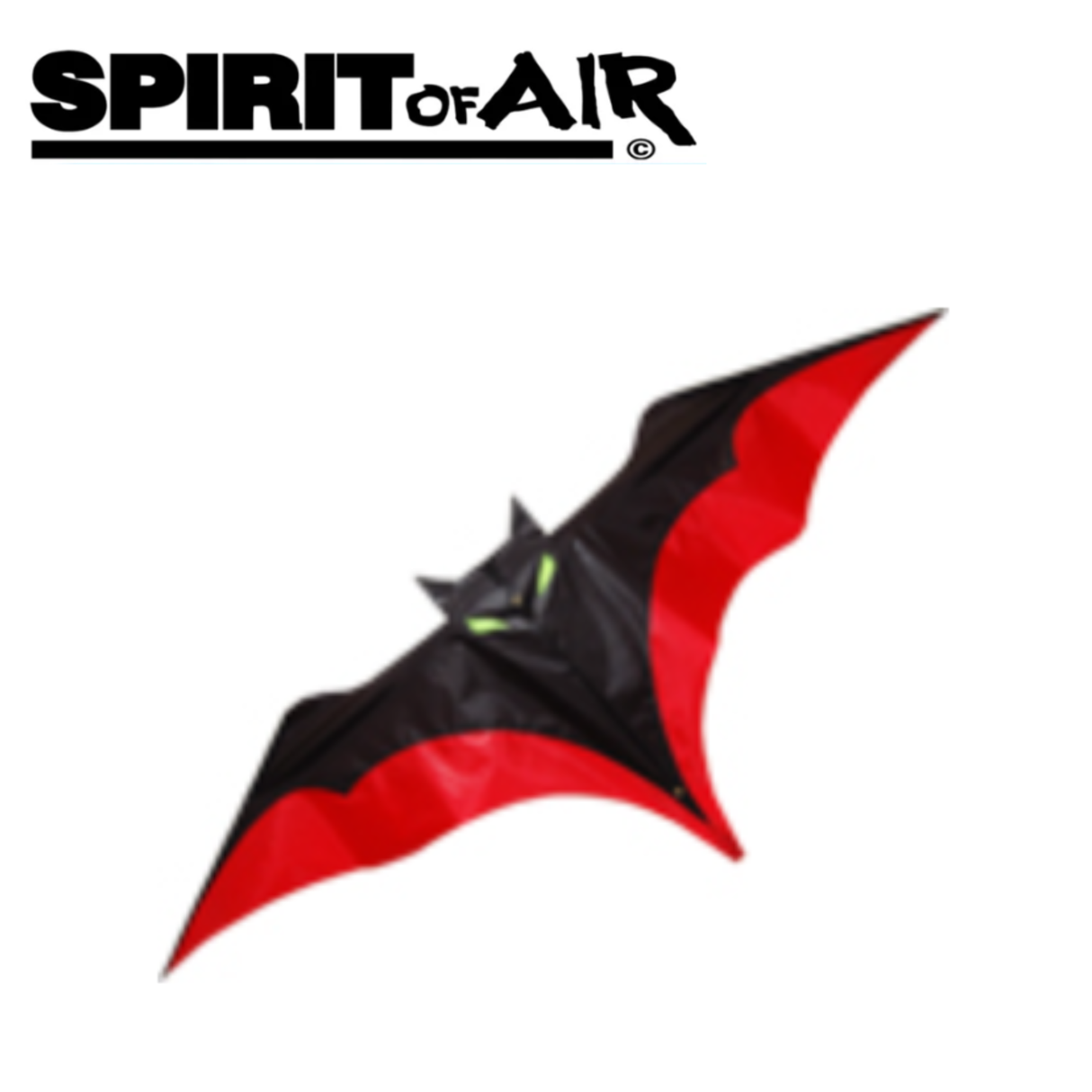 Spirit of Air vampire bat kite with black wings and detailed bat design flying in the sky. Perfect for kite enthusiasts.