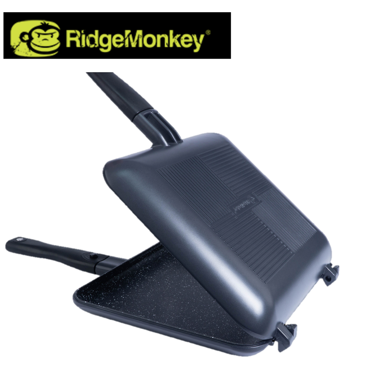 RidgeMonkey Connect Sandwich Toaster XL Granite Edition with non-stick plates, closed with toasted sandwich visible inside.
