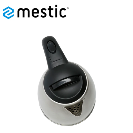 Mestic 1L stainless steel low wattage kettle with a sleek handle and spout, suitable for energy-efficient boiling.