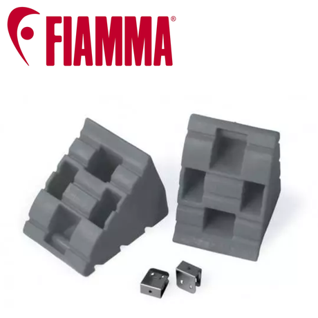 Fiamma Chock Level 97901-037, a durable RV wheel chock with built-in leveling bubble for secure vehicle stabilization.