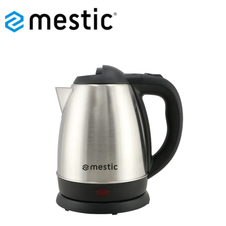 Mestic 1L stainless steel low wattage kettle with handle and spout for boiling water efficiently.