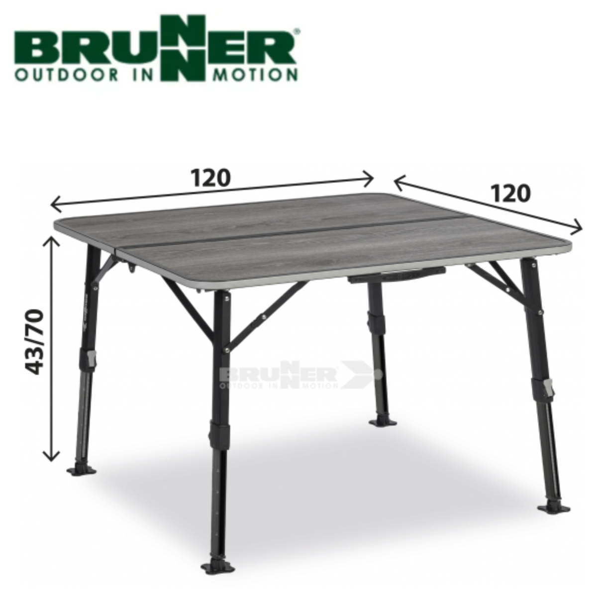 Brunner EluTop Compack 120 table with a sleek, modern design, featuring a smooth surface and sturdy wooden legs.