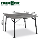 Brunner EluTop Compack 120 table with a sleek, modern design, featuring a smooth surface and sturdy wooden legs.