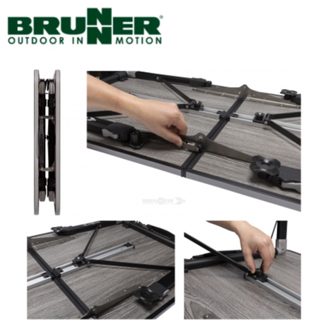 Brunner EluTop Compack 120 table with a sleek wooden surface and metal legs, ideal for modern office or dining spaces.