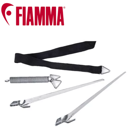 Fiamma tie down kit for awnings up to 6m, black or yellow straps with durable hooks for secure outdoor installation