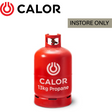 Calor 13kg propane gas bottle with a red and white design, ideal for outdoor heating and cooking.