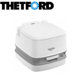 Thetford 145 Porta Potty Qube Portable Toilet with a compact design, featuring a sturdy handle and dual flush system.