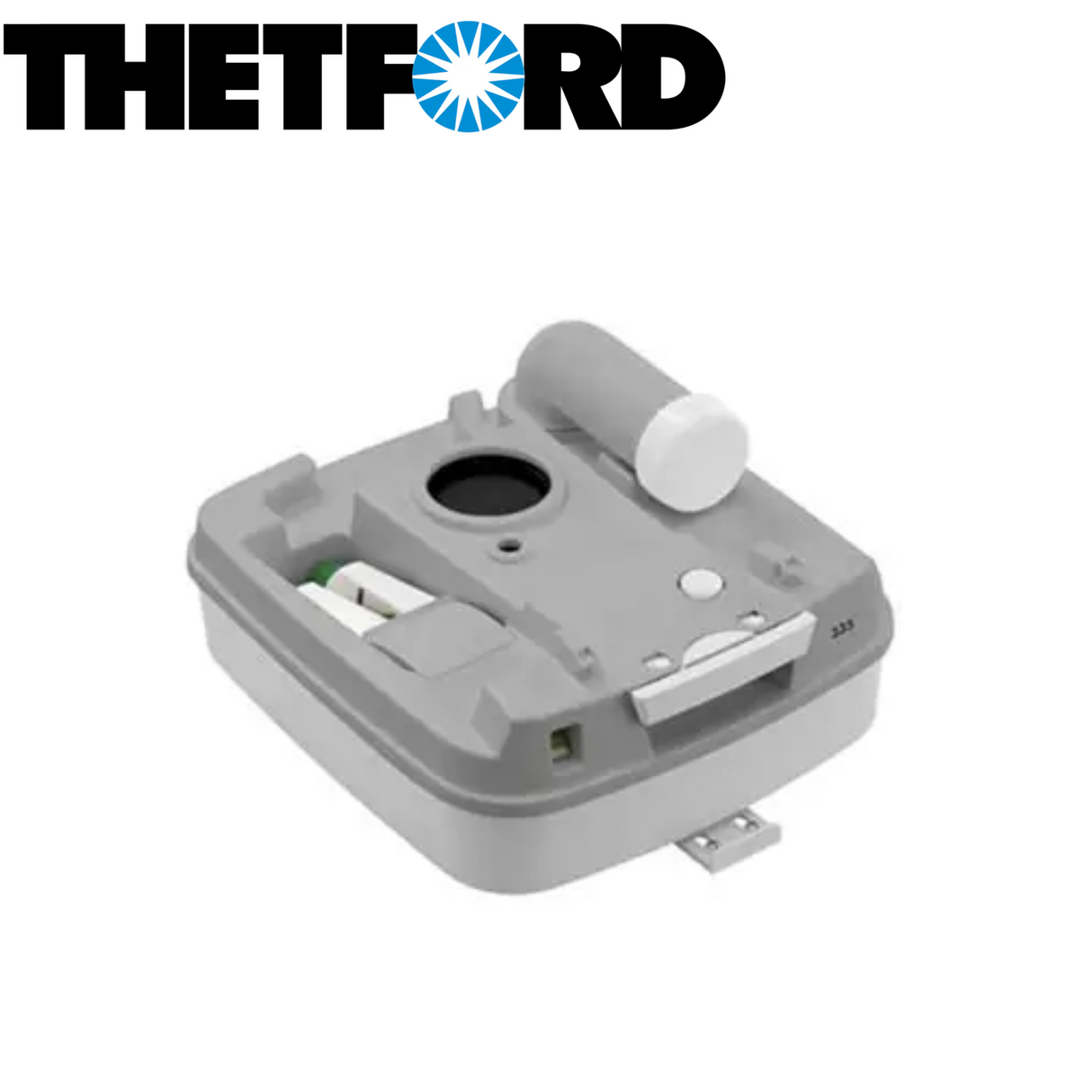 Thetford 145 Porta Potty Qube portable toilet with a compact design and sturdy construction for outdoor use.