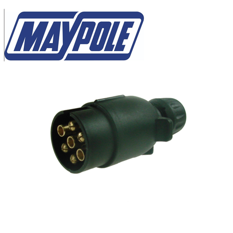 Maypole 12V 'N' Type 7-pin plastic trailer plug, MP021, showing the durable 7-pin trailer connector for vehicle towing.