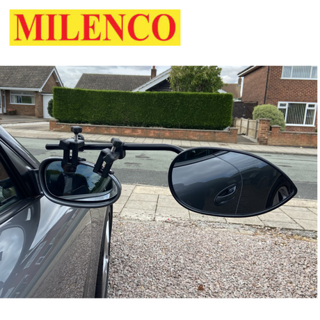 Milenco Aero Platinum Standard Mirrors pair showing sleek design and adjustable features for enhanced visibility.
