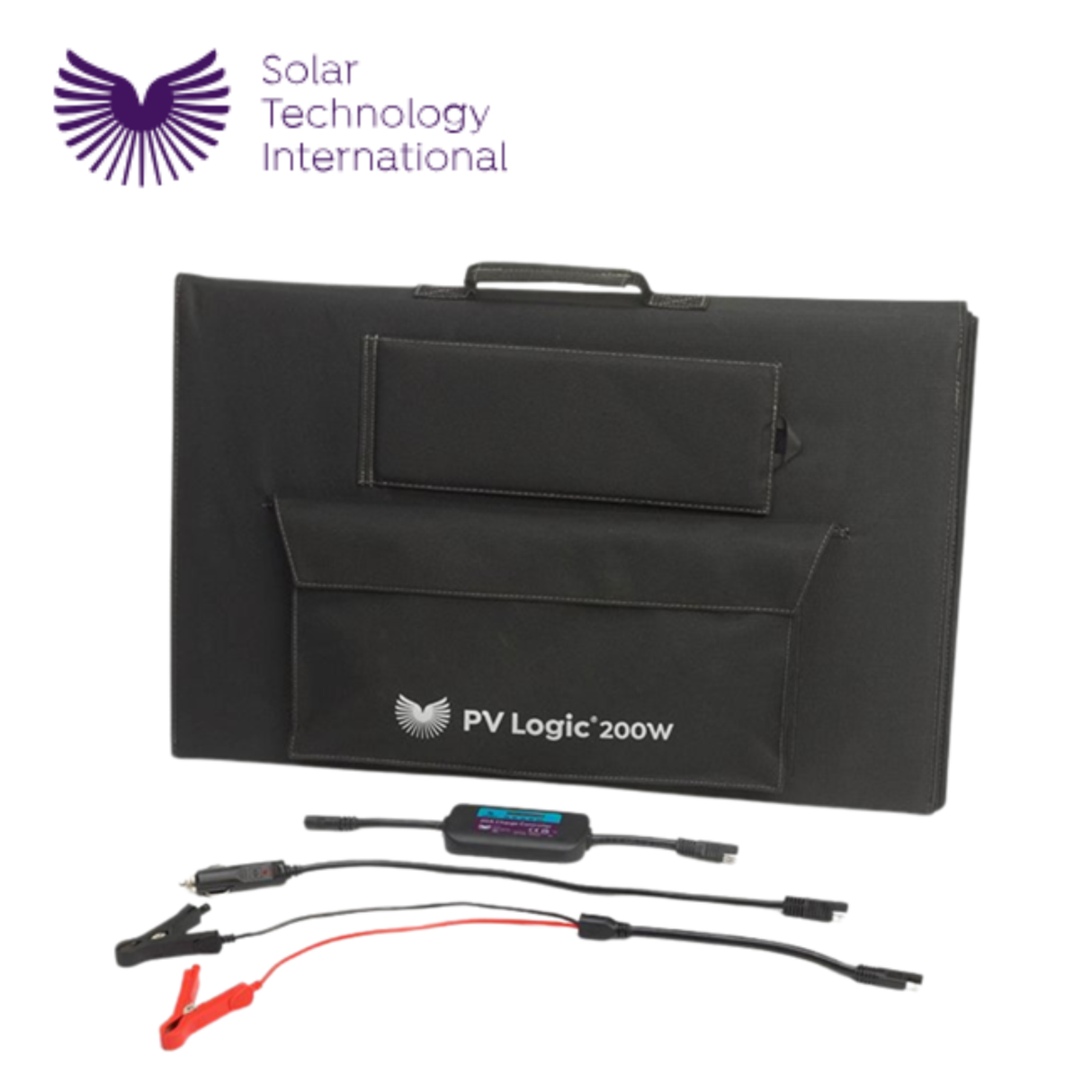 PV Logic 200W fold-up solar panel showing reflective surface and foldable design for portable solar energy collection.